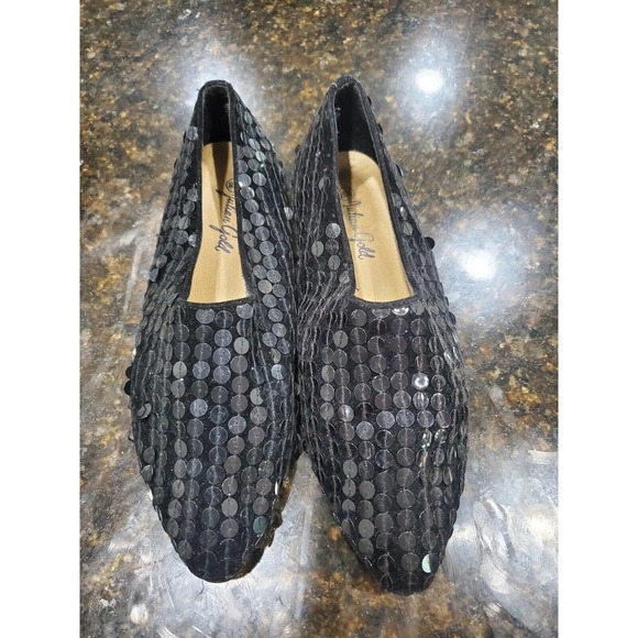 Julian Gold Women's Black Slip on Closed Toe Sequin Flats Shoes Size 8.5 - Picture 2 of 10